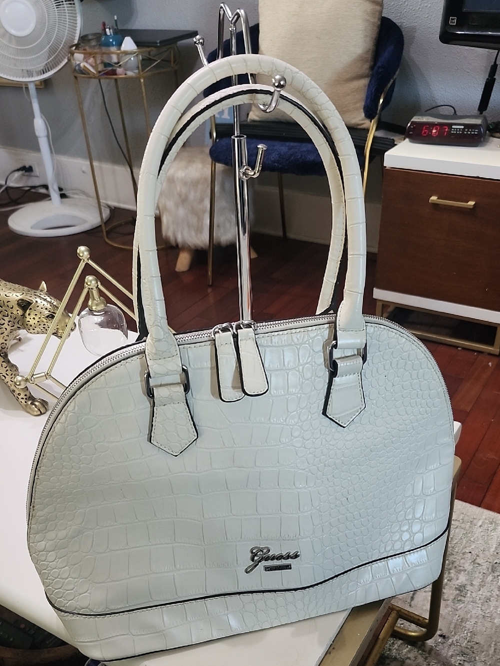 GUESS White Croc-Embossed Dome Satchel